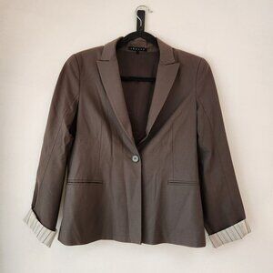 Theory Wool Blend Olive Green Blazer Jacket Structured Single Button Career 8